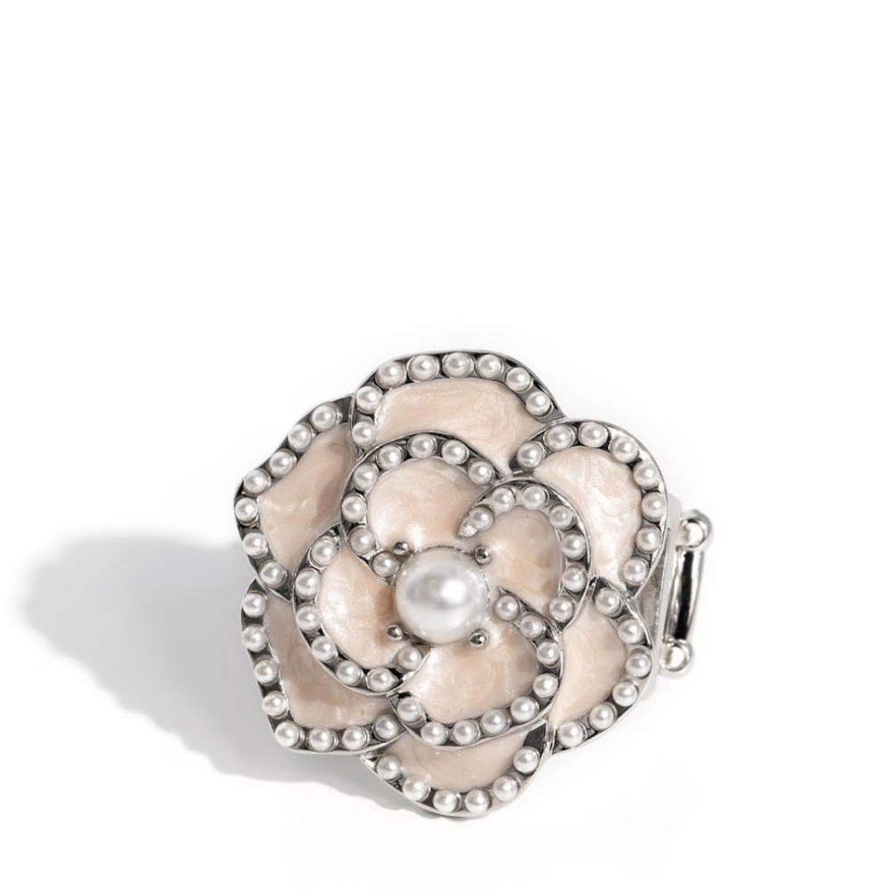 Paparazzi Cream and Silver Brooch Elegant Jewelry Debonair Delight White Jewelry